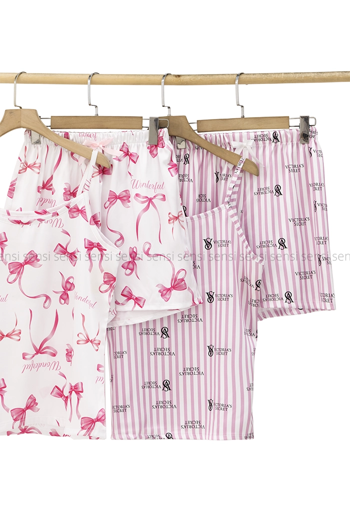 ست تاپ و شلوارک ساتن طرح دار کد1005472